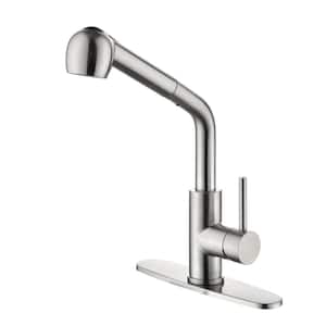 Single Handle Standard Kitchen Faucet in Brushed Nickel with Deck Plate and Pull Out Sprayer