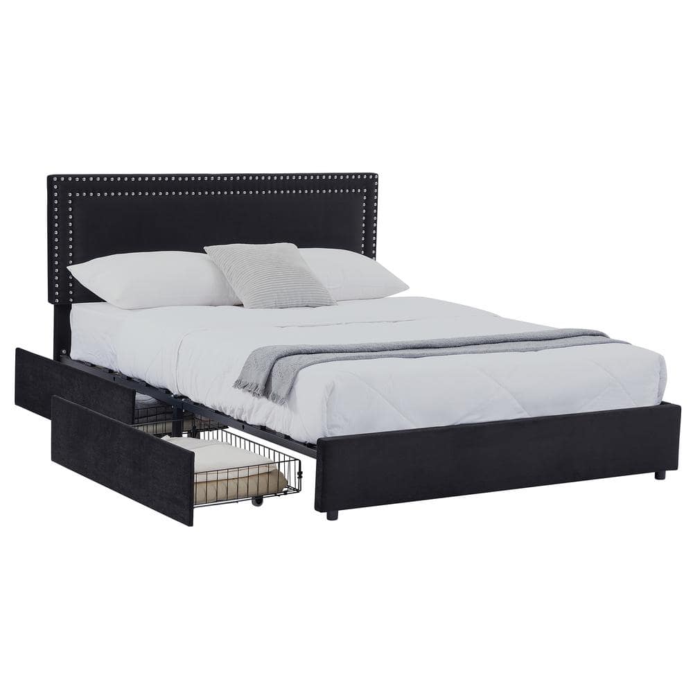 VECELO Platform Bed Frame Black Metal Frame Full Size Platform Bed With ...