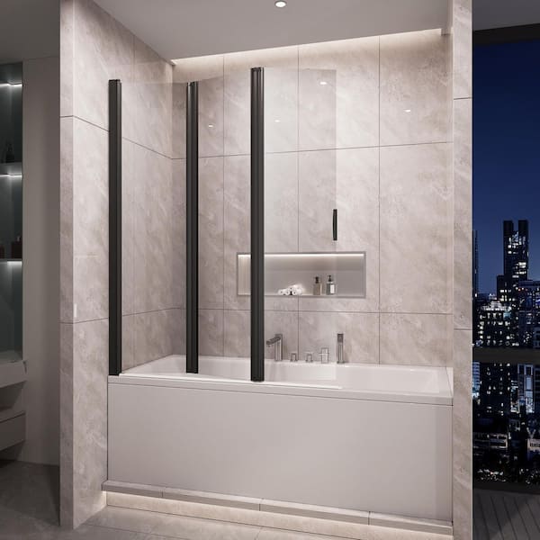 47 in. W x 59 in. H Pivot Tub Door in Matte Black with Clear Tempered Glass