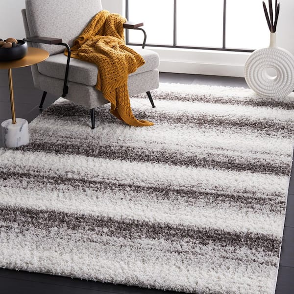Berber Shag Light Grey/Grey 8 ft. x 10 ft. Striped Area Rug