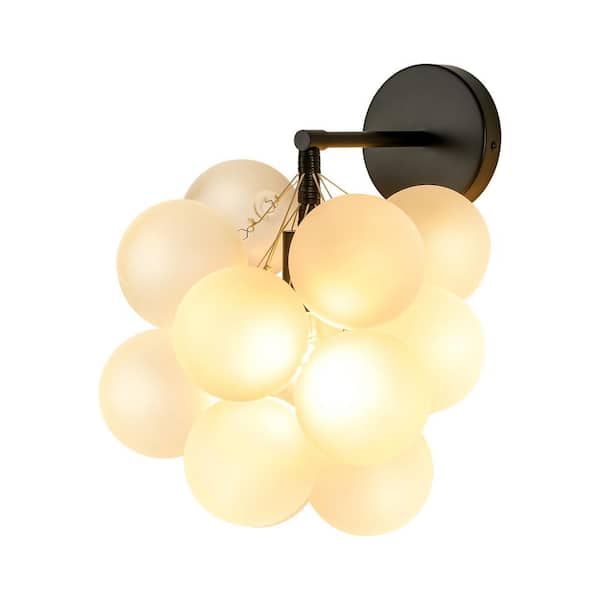 Darren 11.81 in. W 1-Light Contemporary Glam Black Grape Bunch Style Frosted Glass Wall Sconce