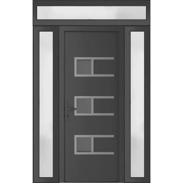 VDOMDOORS 56 in. x 94 in. Right-hand/Inswing Frosted Glass Antracite Grey Steel Prehung Front Door with Hardware