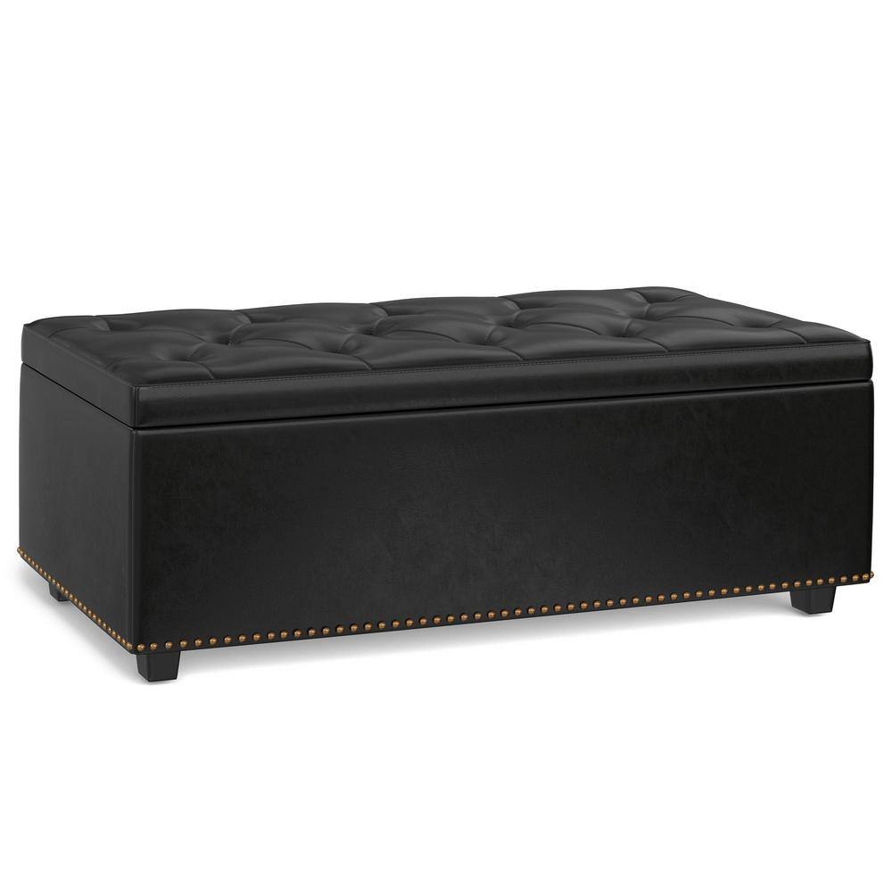 Hamilton Midnight Black Faux Leather Tufted Storage Footstool