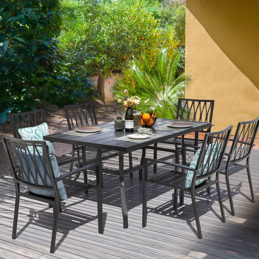 Nuu Garden 7-Piece Black Iron Outdoor Dining Set SID013-01 - The