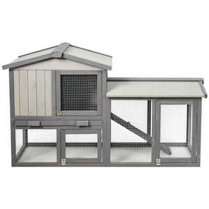 58 in. Weatherproof Wooden Rabbit Hutch with Lockable Doors and Removable Tray-Gray