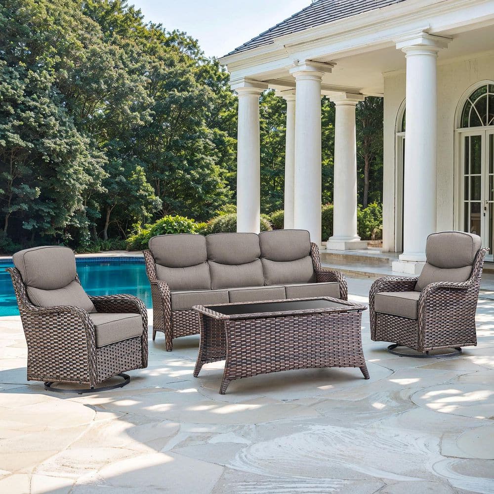 JHXL 5-Piece Outdoor Wicker Patio Conversation Set Swivel Rocking Chair with Gray Cushions price history on PriceWatchPro