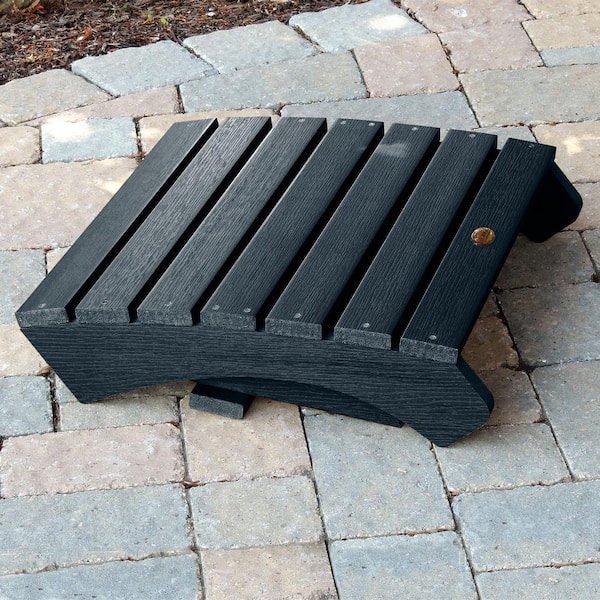 highwood Black Outdoor Ottoman - Square Shape - Blue Fabric - 100