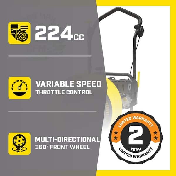 160 MPH 1300 CFM 224cc Walk-Behind Gas Leaf Blower with Swivel Front Wheel and 90° Flow Diverter