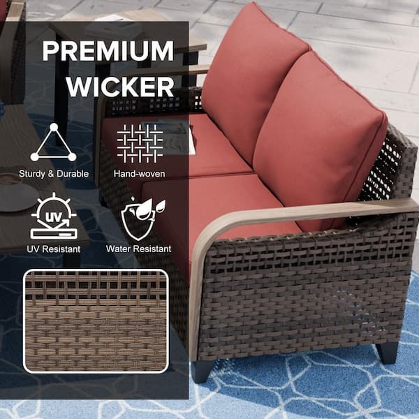 COOS BAY 5-Piece Brown Wicker Outdoor Furniture Set Patio