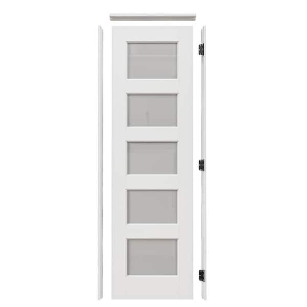 24 in. x 96 in. 5-Lite Frosted Glass Left Handed White Solid Core Single Interior Door with Quick Assemble Jamb