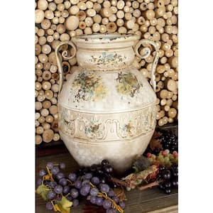 15 in. White Distressed Metal Decorative Vase