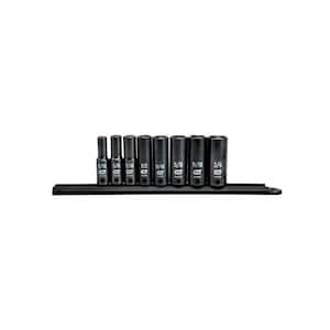3/8 in. Drive SAE 6-Point Deep Impact Socket Set with Socket Rail (8-Piece)