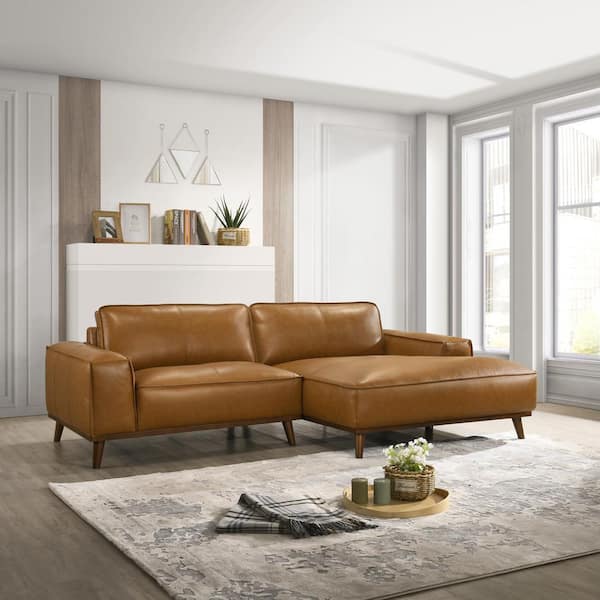 Ashcroft Furniture Co Clifford 98 in. Square Arm 2-Piece Leather L