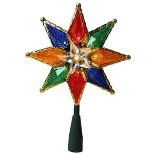 8 in. Multi-Color Mosaic 8-Point Star Christmas Tree Topper - Clear Lights