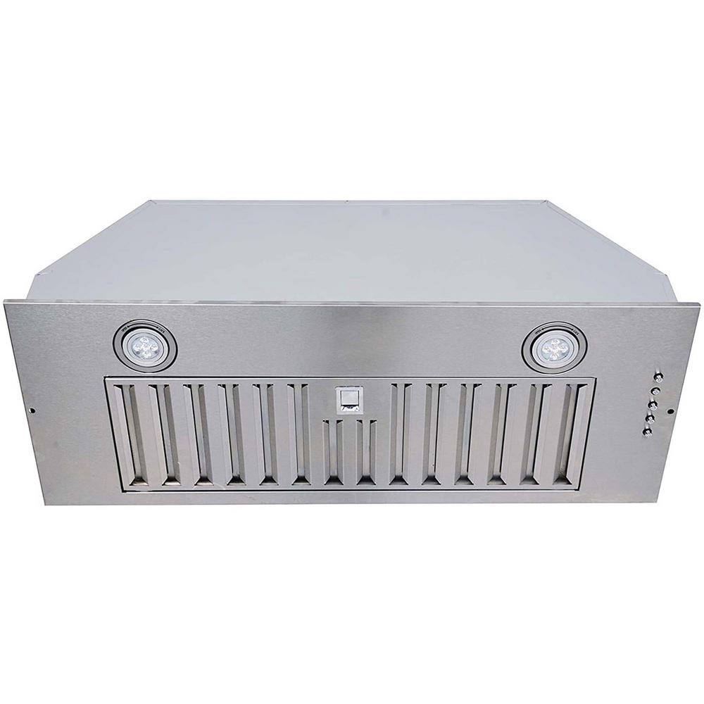 20 in. W 600CFM Ducted Insert Range Hood in Sliver Stainless Steel Island Mount Range Hood Tempered Glass LED Lights