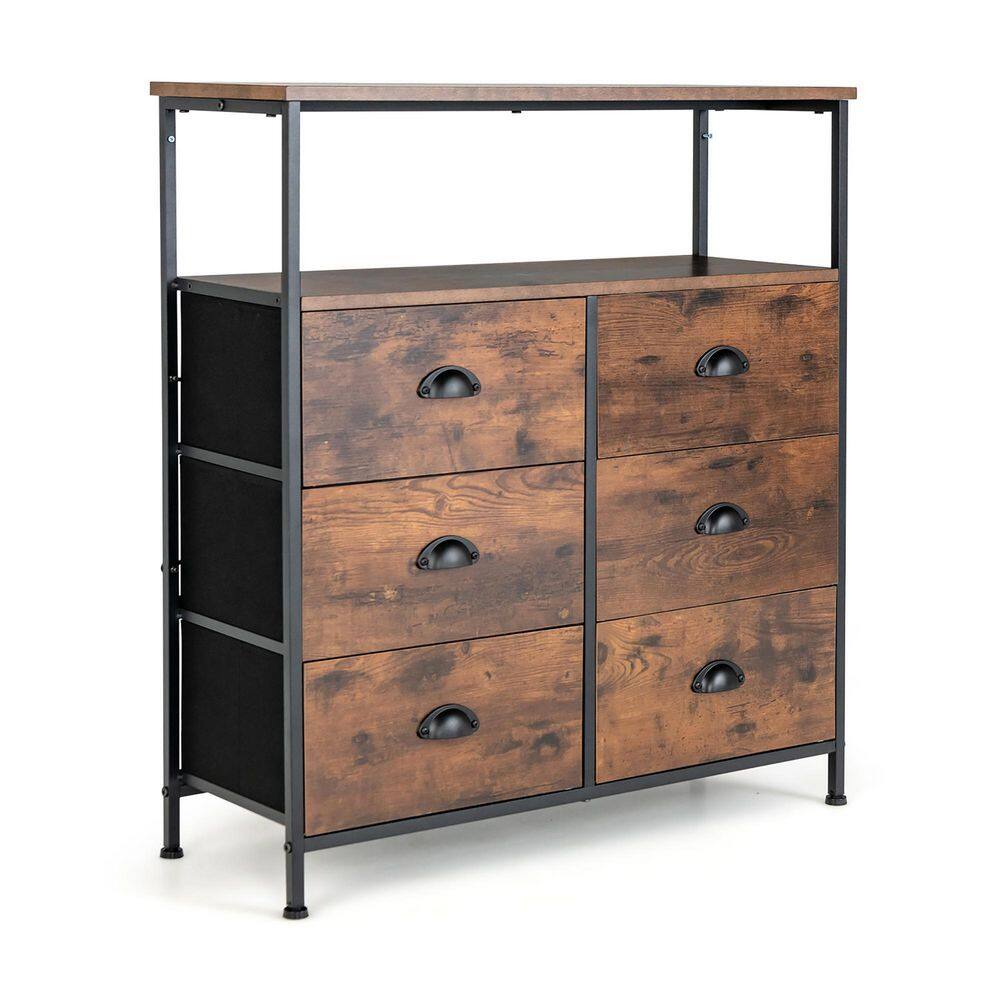 Costway 6-Drawer Dresser Brown Fabric Storage Tower Chest of Drawers 2 ...