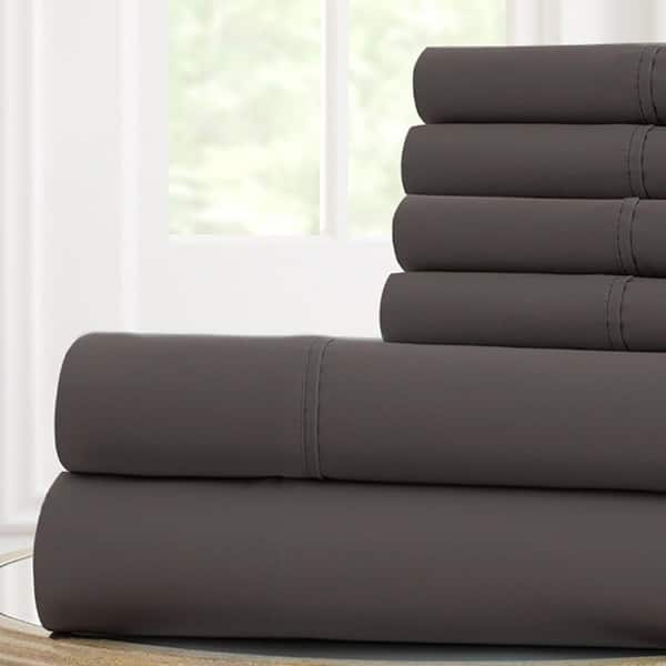 Modern Threads Solid 6-Piece Microfiber Sheet With Antimicrobial Finish Granite Queen