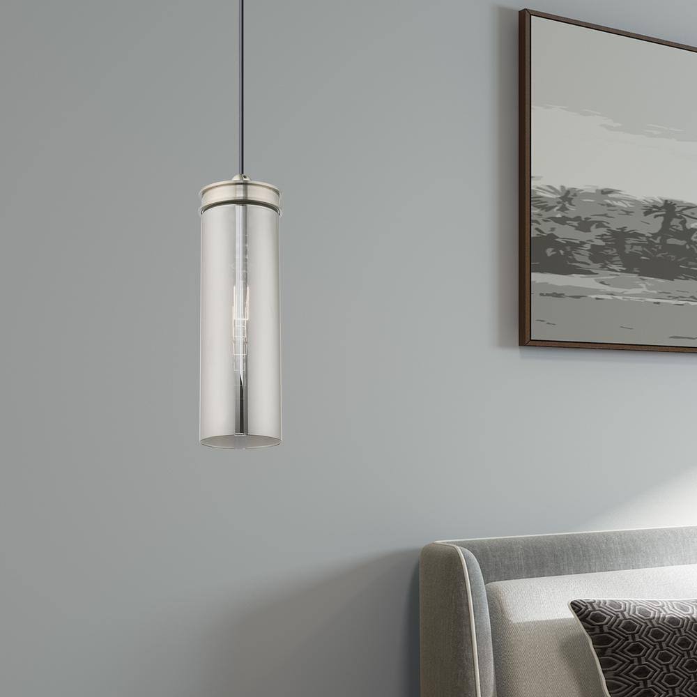 Sleek Smoke Glass Mini Pendant with Brushed Nickel Finish