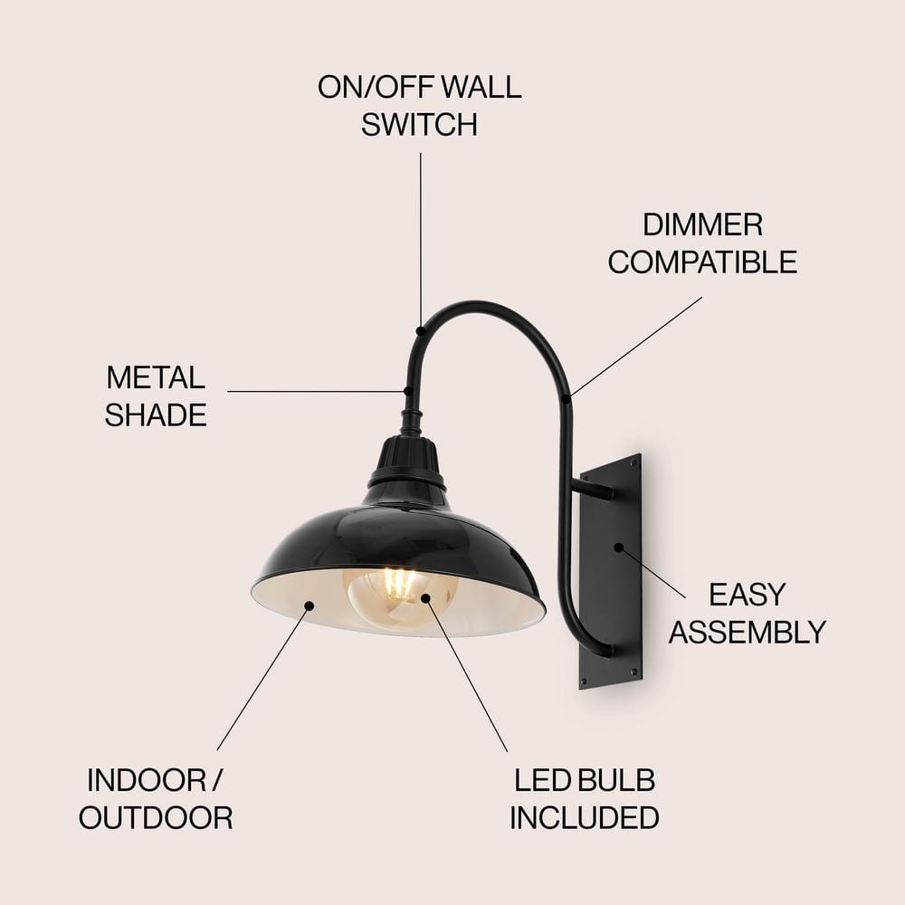 Stanley 12.25" Black Iron LED Gooseneck Arm Sconce