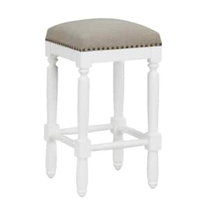 Farmington 26 in. H White Backless Wood Frame Counter Stool with Taupe Fabric Seat