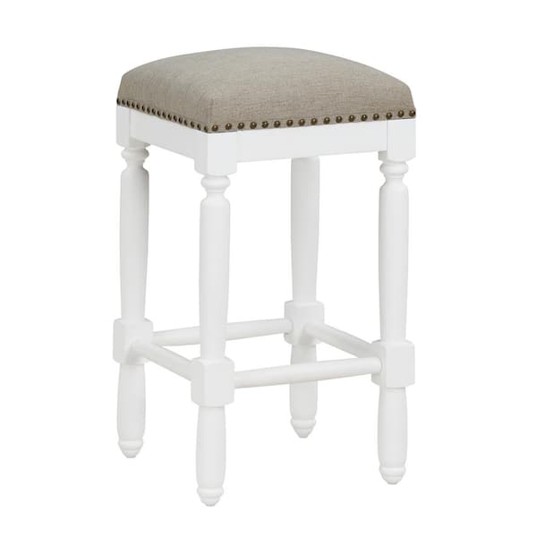 Unbranded Farmington 26 in. H White Backless Wood Frame Counter Stool with Taupe Fabric Seat