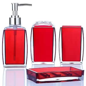 4-Piece Bathroom Accessory Set with Toothbrush Holder, Toothbrush Cup, Soap Lotion Dispenser, Soap Dish in Red