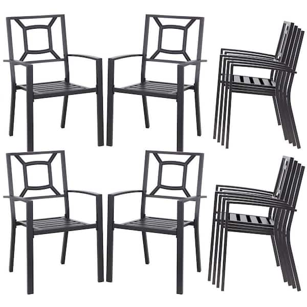 AECOJOY Black Stackable Metal Outdoor Dining Chair (12-Pack)