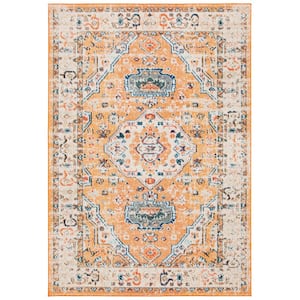 Madison Orange/Ivory Doormat 3 ft. x 5 ft. Geometric Border Floral Medallion Area Rug