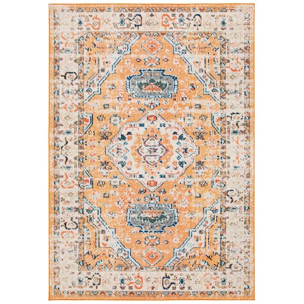 SAFAVIEH Madison Orange/Ivory Doormat 3 ft. x 5 ft. Geometric Border Floral Medallion Area Rug