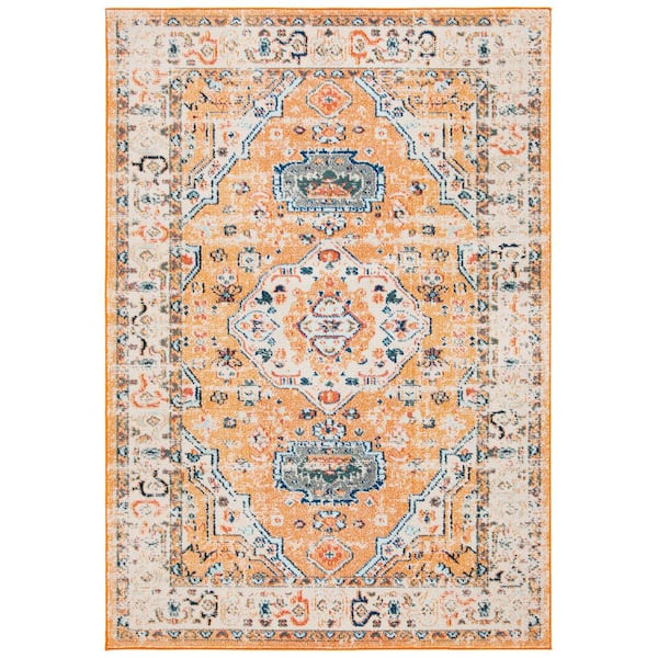 SAFAVIEH Madison Orange/Ivory 4 ft. x 6 ft. Geometric Border Floral Medallion Area Rug
