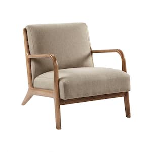 Wood Outdoor Lounge Chair with Taupe Cushion