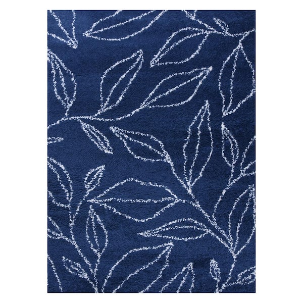 SUPERIOR Flora Cream-Blue 8 ft. x 10 ft. Botanical Plush Shag Transitional Polypropylene Area Rug