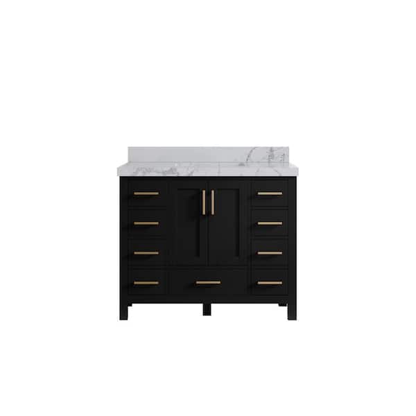 Willow Collections Malibu 42 in. W x 22 in. D x 36 in. H Single Sink Bath Vanity in Black with 2 in. Venatino qt. Top
