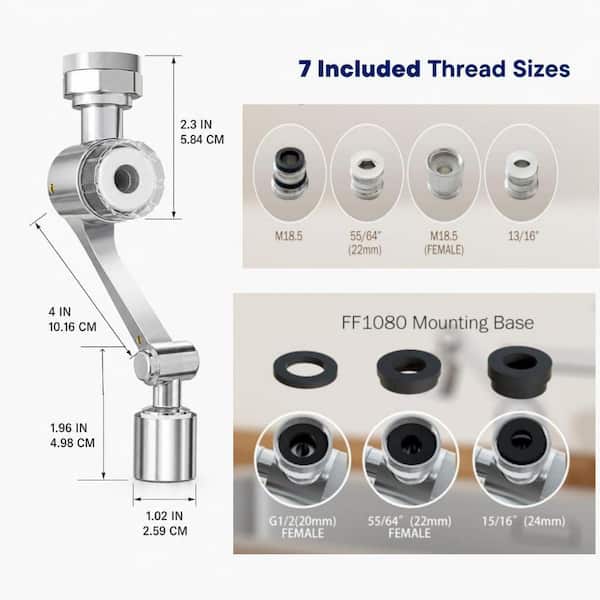 3 in. H x 6 in. W x 3.5 in. D Splash-proof Sink Faucet Extender with Filter, 1080° Rotating and 3-Mode Spray Attachment