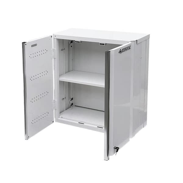 Husky - HUSKY 28 in. W x 30 in. H x 12 in. D Folding System 22-Gauge Steel 1-Shelf Wall Mounted Garage Cabinet in White Gloss