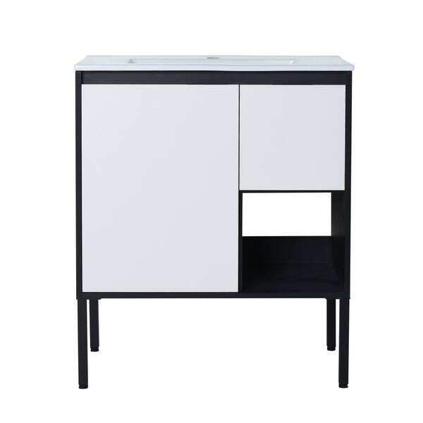 FORCLOVER 29 in. W x 18 in. D x 34 in. H Bath Vanity Cabinet without Top in White Straight Grain