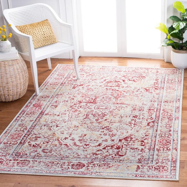 Brentwood Ivory/Red 6 ft. x 9 ft. Distressed Border Medallion Area Rug