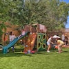 KidKraft DIY All-in-One Sports Adventure Wood Outdoor Playground Set with Rock Wall, Basketball, and Sports Playground Equipment F29335HD
