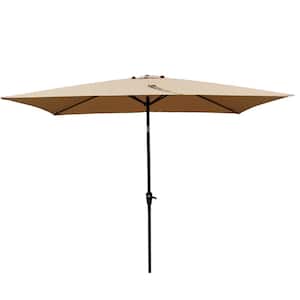 9 ft. x 6 ft. Metal Market with Crank and Push Button Tilt Patio Umbrella in Brown