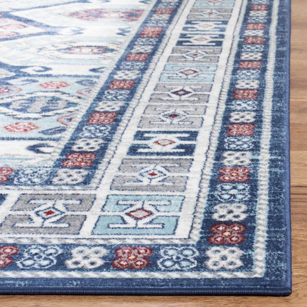 Palatial Blue & Grey Synthetic 80" Square Area Rug