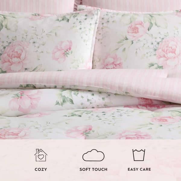 Laura Ashley Serenity Roses Reversible 7-Piece Light Pink Cotton