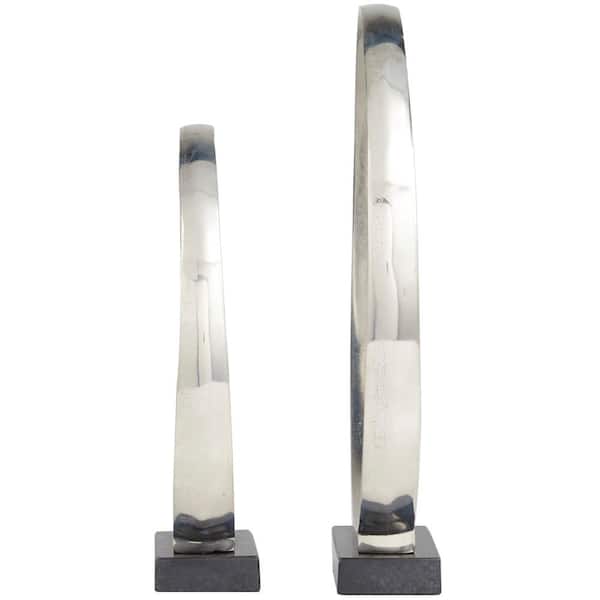 Litton Lane Silver Aluminum Geometric Sculpture with Marble Base (Set of 2)  044408 - The Home Depot