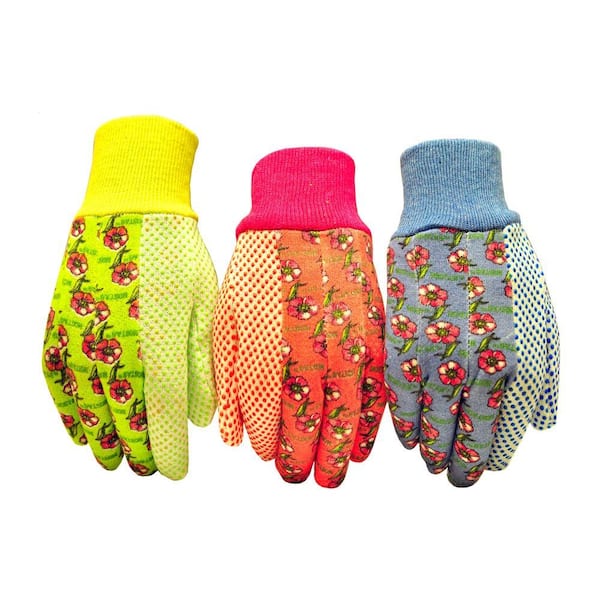 G & F Products Medium Green/Red/Blue Women Soft Jersey Garden Gloves (3-Pair)
