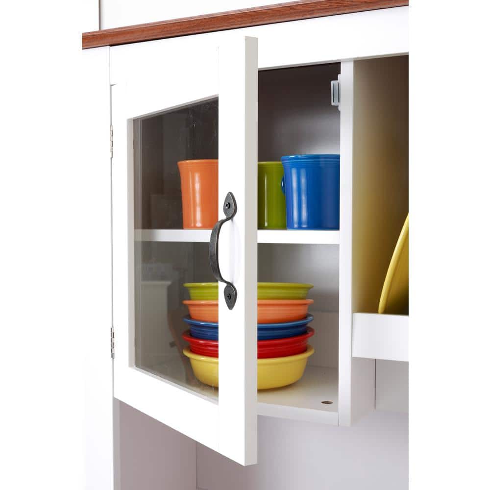 White and Pine Multi-Functional China Cabinet with Glass Doors