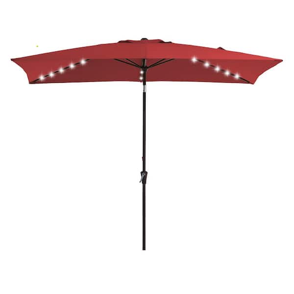 JEAREY 6.5 x 10 ft. Market Solar LED Lighted Tilt Patio Umbrella Rectangular Outdoor Umbrella in Red