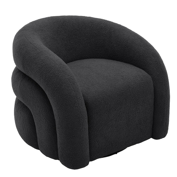Uixe Gray Boucle Polyester Fabric 360° Swivel Accent Barrel Armchair with Metal Base (Set of 1)