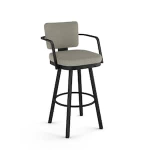 Thea 26 in. Light Beige and Grey Boucle Polyester / Black Metal Swivel Counter Stool