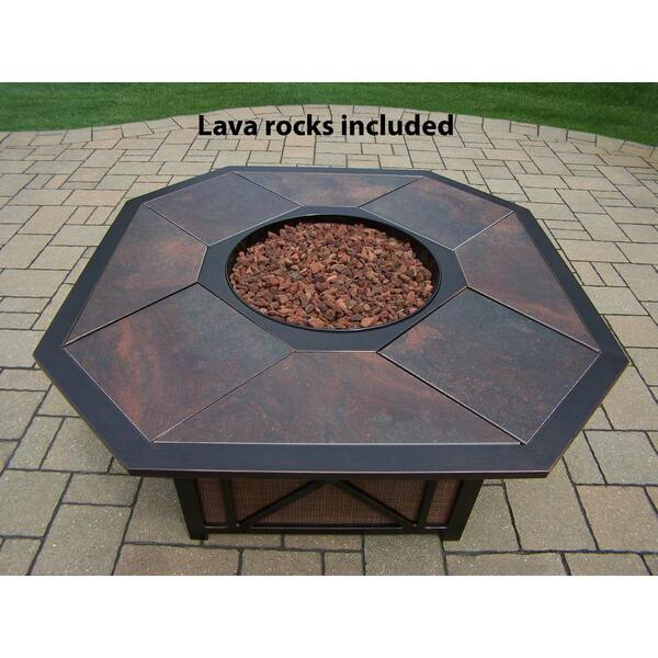 Unbranded 43 in. x 24 in. Octagon Gas Firepit Table with Porcelain Inlaid Top, Burner System, Red Lava Rocks and Aluminum