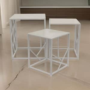 23.5 in. White Square Tile Plant Stand with 1-Tier (Set of 3)