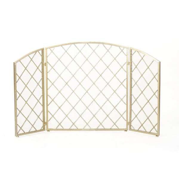 Noble House Amiyah Gold Iron 3-Panel Fireplace Screen